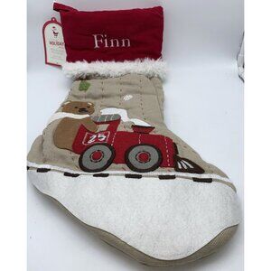 Pottery Barn Kids Finn Bear on Train Christmas Stocking Holiday Xmas Quilted